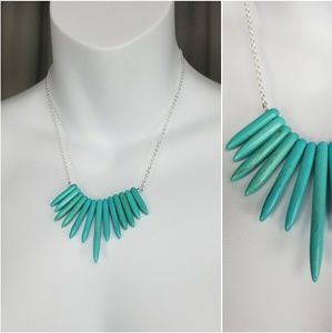 Turquoise Stacked Spike Necklace Silver